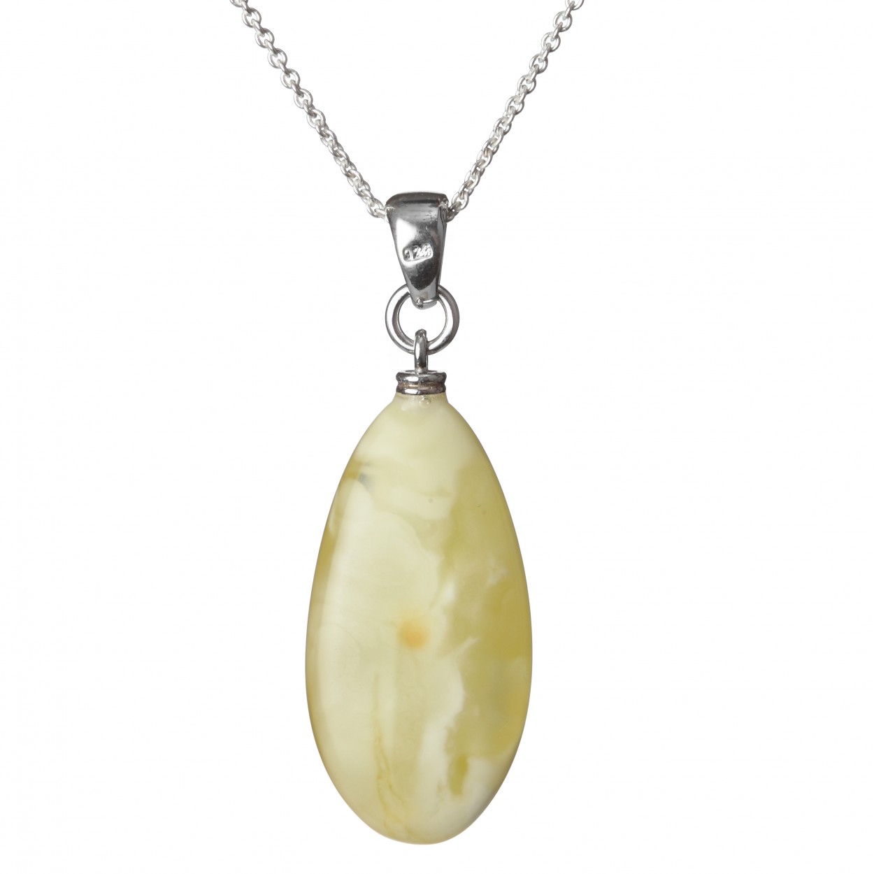  Yellow Amber Pendant on the Silver Chain